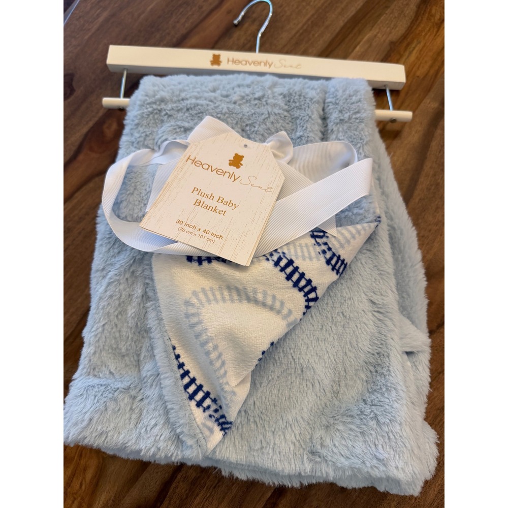 Heavenly Sent Plush Baby Blanket Light Blue Faux Fur 30x40 Soft Nursery New